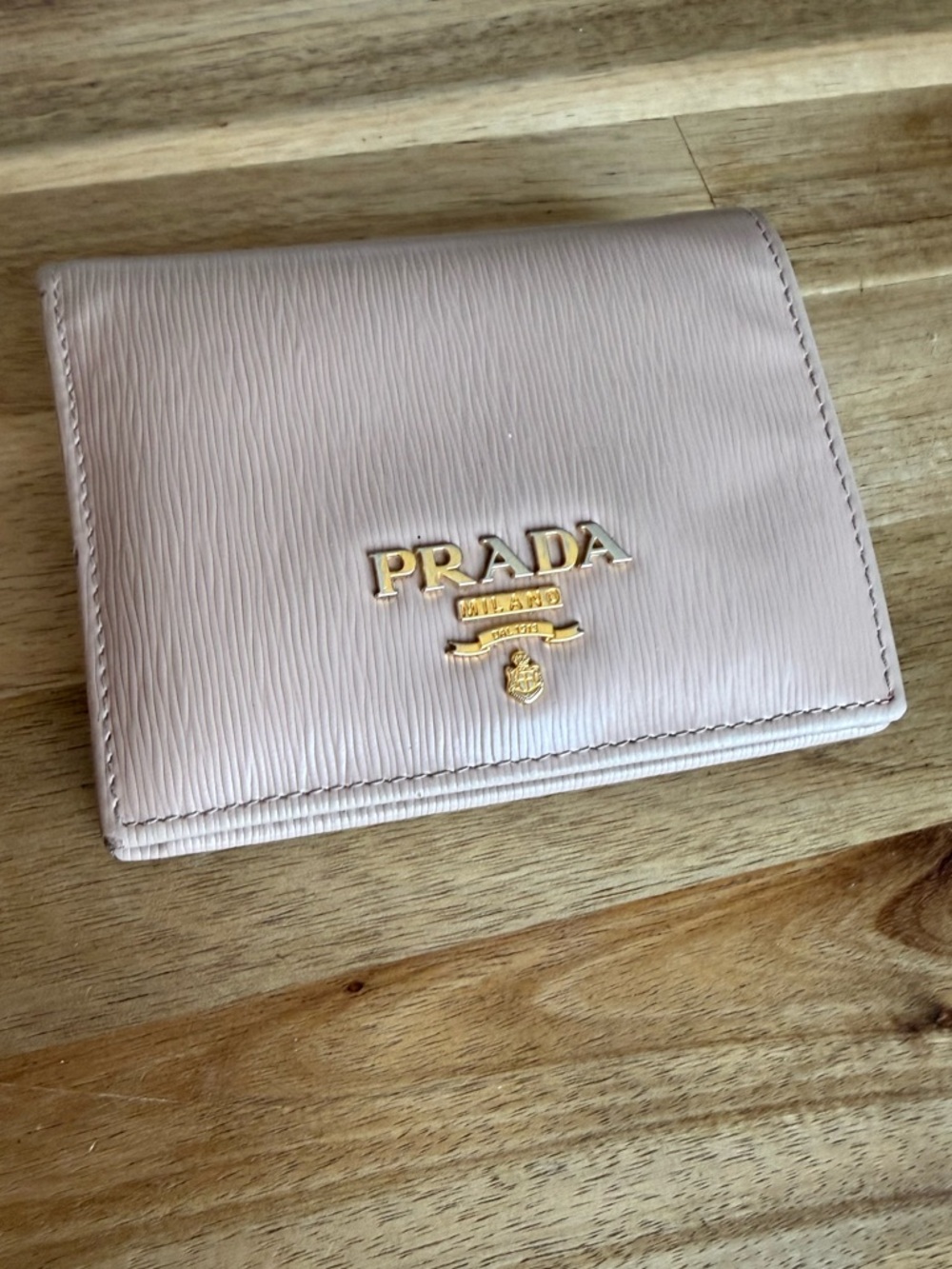 PRADA Bi-fold Wallet Logo Authentic used. blush/tan